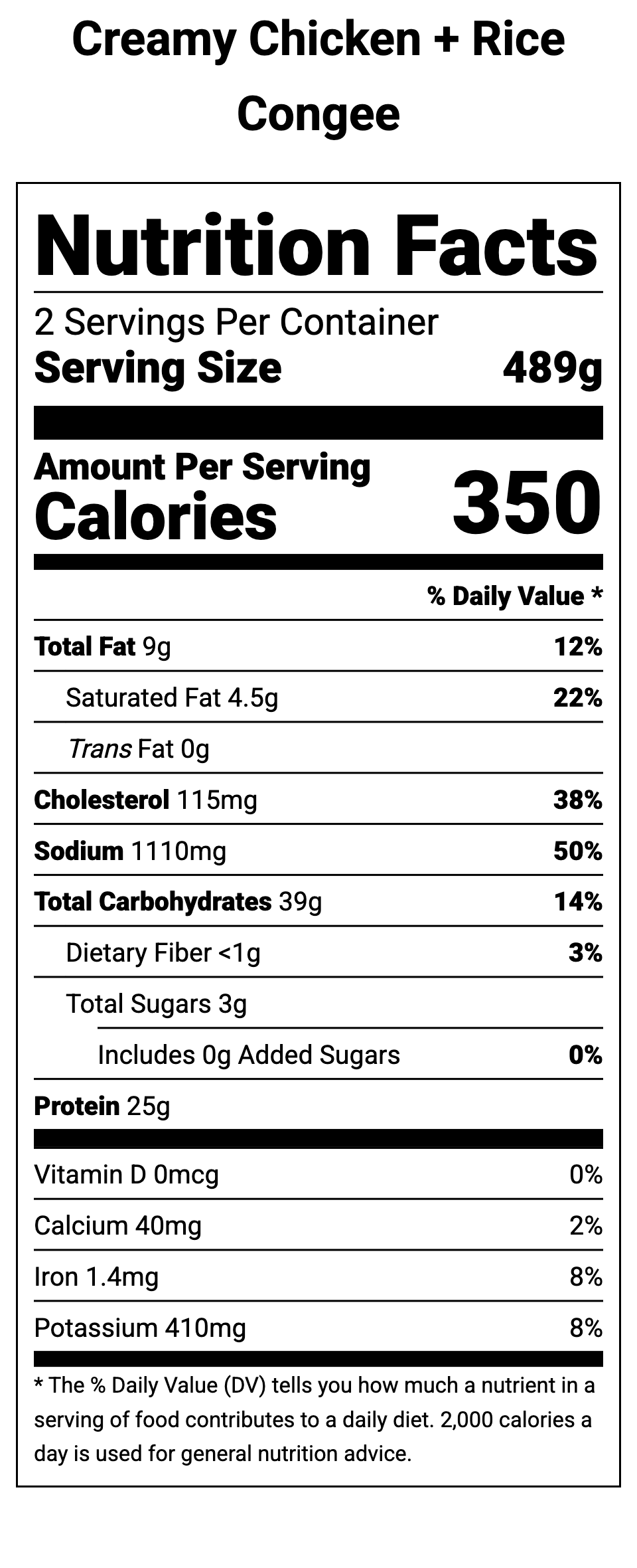 Nutrition facts for regenerative and organic postpartum freezer meal called  Creamy Chicken + Rice Congee by Restorative Roots