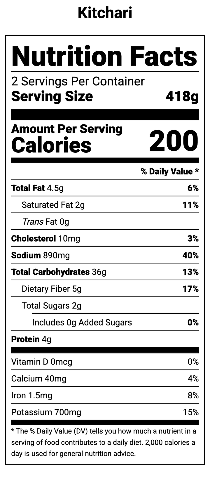 Nutrition facts for regenerative and organic postpartum freezer meal called Kitchari by Restorative Roots