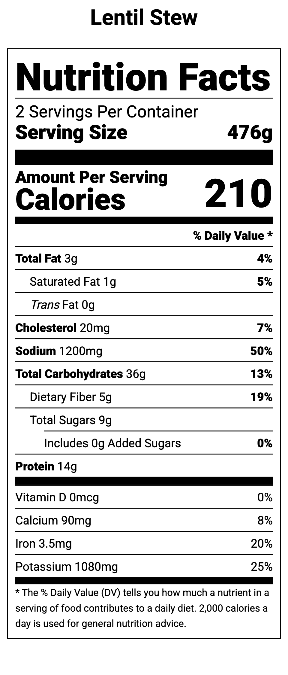 Nutrition facts for regenerative and organic postpartum freezer meal called Lentil Stew by Restorative Roots