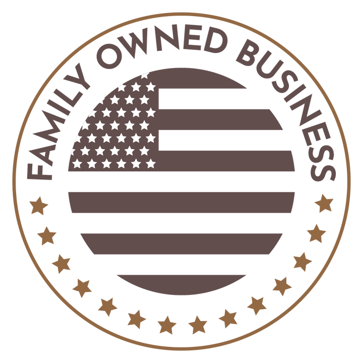 Logo with American flag and 'Family Owned Business' text on a white background