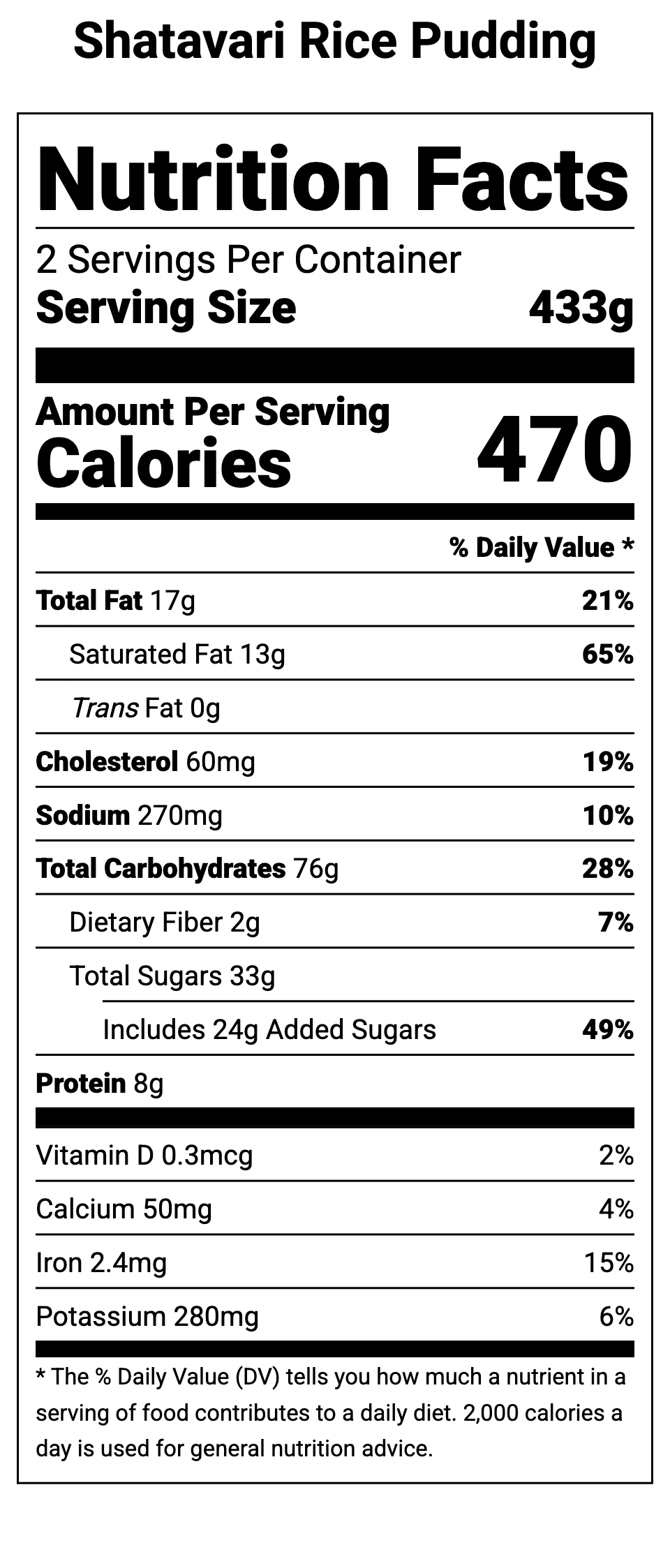 Nutrition facts for regenerative and organic postpartum freezer meal called Shatavari Rice Pudding by Restorative Roots