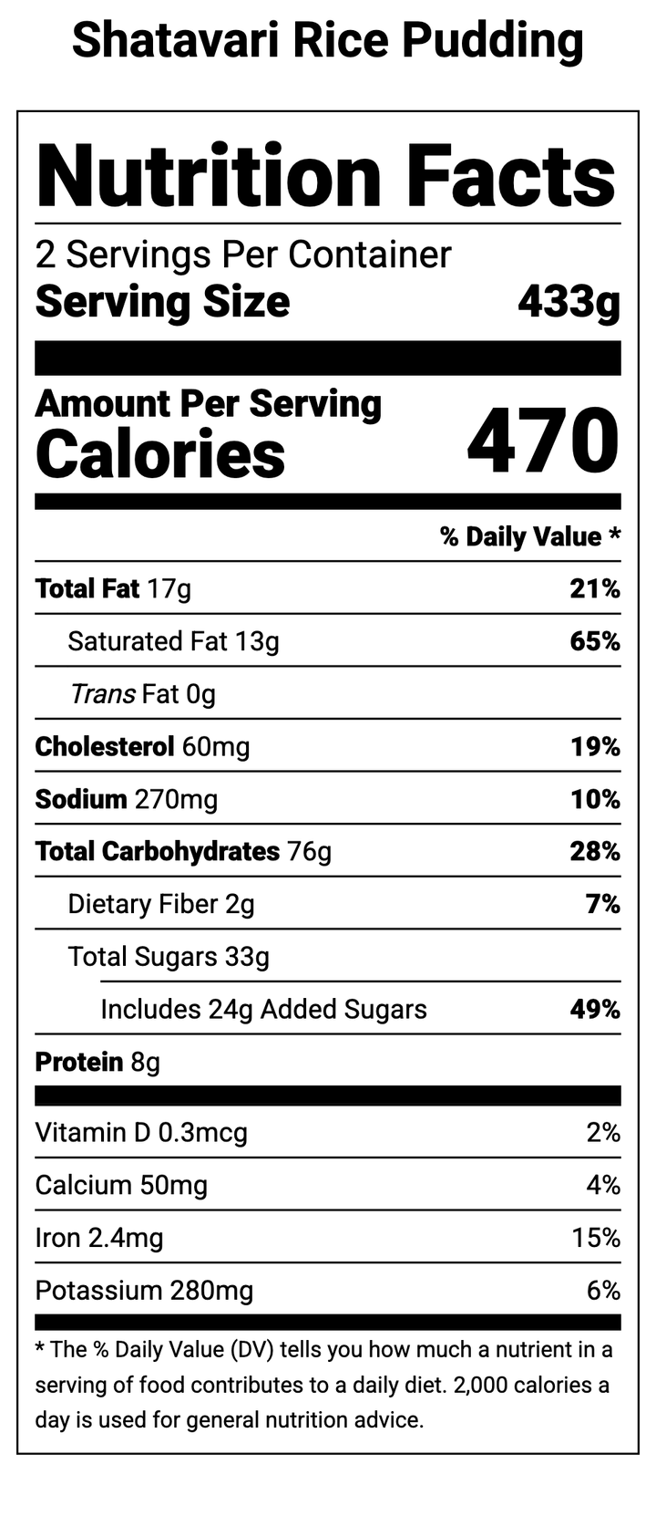 Nutrition facts for regenerative and organic postpartum freezer meal called Shatavari Rice Pudding by Restorative Roots