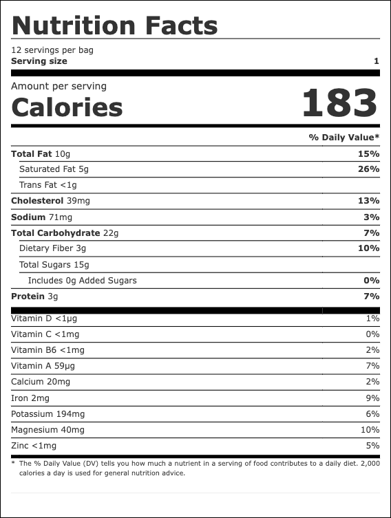 Double Chocolate Lactation Brownies Nutrition Facts